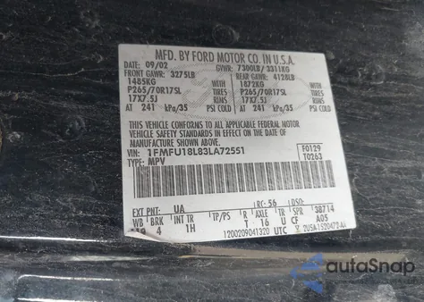 2003 Ford Expedition Eddie Bauer z USA, uszkodzony, nr VIN 1FMFU18L83LA72551